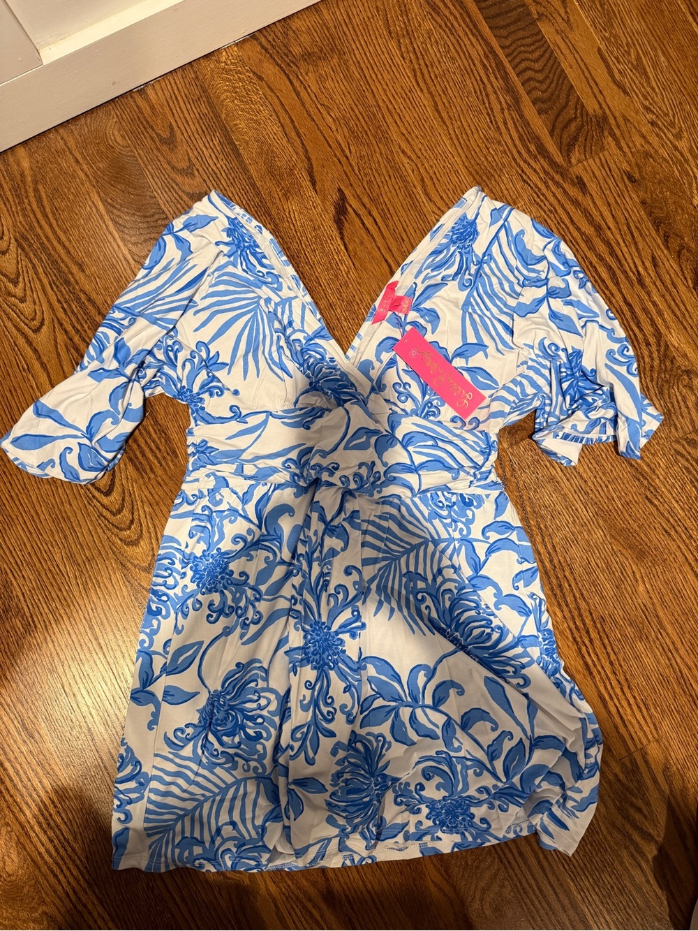 Lilly Pulitzer White and Blue Floral V-Neck Dress